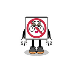 no bicycles road sign cartoon with fatigue gesture