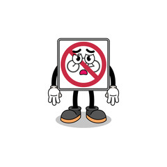 no bicycles road sign cartoon illustration with sad face