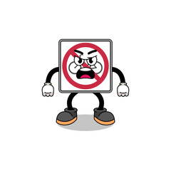 no bicycles road sign cartoon illustration with angry expression