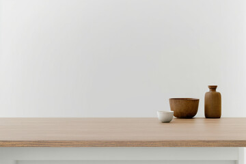 Fototapeta na wymiar Minimalistic Elegance: A Close-Up Look at a Wooden Table Display With Generative AI