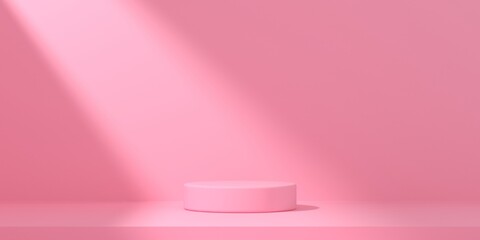 Fototapeta na wymiar Abstract background minimal style with empty space for product presentation. Pink cylinder shape mock up with natural light on pink color plain background. 3d rendering