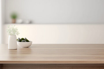 Fototapeta na wymiar Minimalistic Elegance: A Close-Up Look at a Wooden Table Display With Generative AI