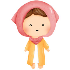Cute littel girl with pink hat cover head clipart.cartoon character happy girl.