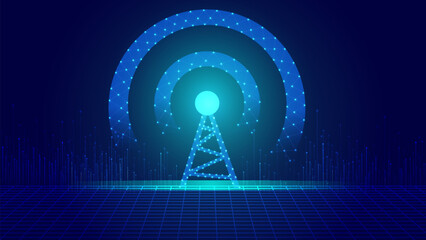Isometric Digital Mobile Telecommunication Tower Concept. network connection background