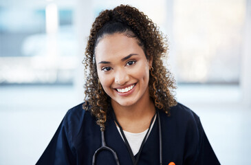 Doctor, portrait or woman in hospital, clinic or wellness center for medical help, trust or Brazil...