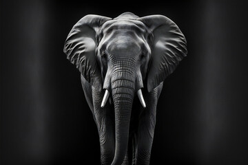 Fototapeta na wymiar Elephant in black and white with a dark background, creative digital illustration painting, Generative AI