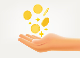 Human hand catching money. 3d vector illustration isolated on white background