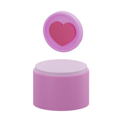 3D rendering Pink heart shaped box on podium display for valentine day