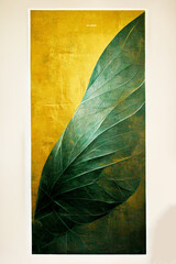 Digital golden/green luxury glamorous feather/leaves printable hanging wall decor