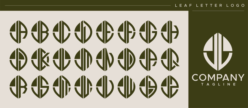 Abstract modern line nature leaf initial letter J JL logo design set