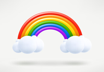 
Colorful rainbow with clouds. 3d vector illustration