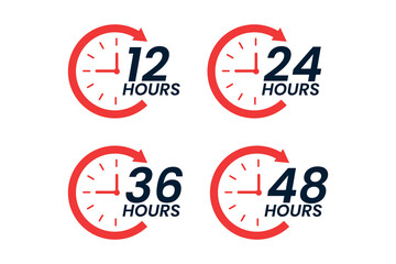 Various time stickers 12 24 36 and 48 hours clock with arrow order delivery service icon