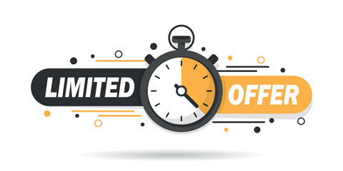 Limited offer icon in flat style. Promo label with alarm clock vector illustration on isolated background. Sale promotion sign business concept.