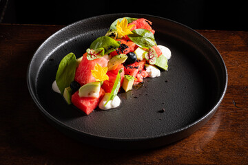 summer salad with watermelon and avocado.