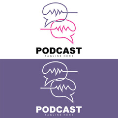 Podcast Logo, Vector, Headset and Chat, Simple Vintage Microphone Design