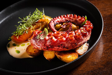 Barbecue octopus on wooden table