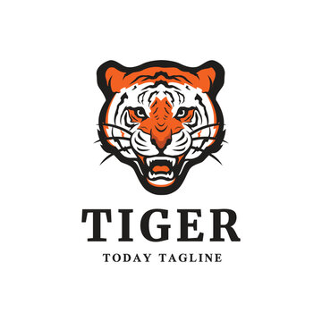 tiger face head mammal predator mascot power wildcat jungle  logo design vector illustration