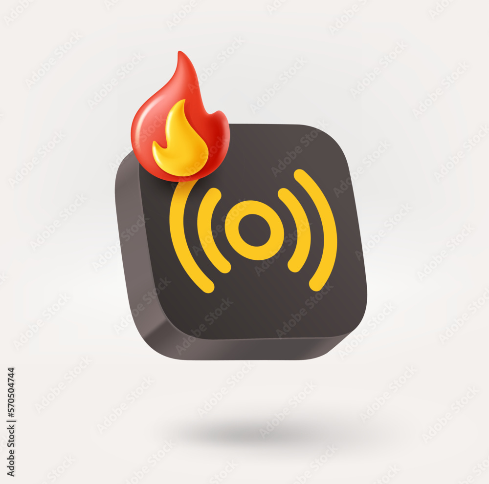 Poster Wireless connection icon with hot offer sign. 3d vector icon isolated on white background