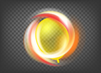 Flaming air balloon on transparent background. 3d vector icon with fire effect  