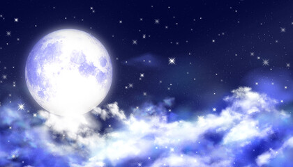 Naklejka na ściany i meble beautiful full moon at night sky digital art background. Good night and sleep tight lullaby and relaxing theme. 