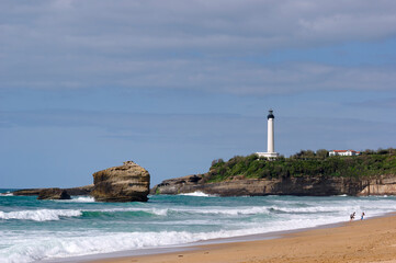 Lighthouse and beach in Biarritz coast