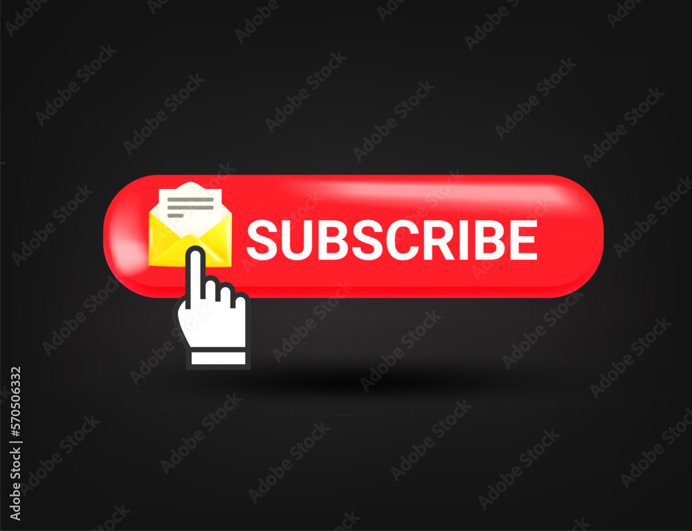 Poster Subscribe button with hand pointer. 3d vector illustration
