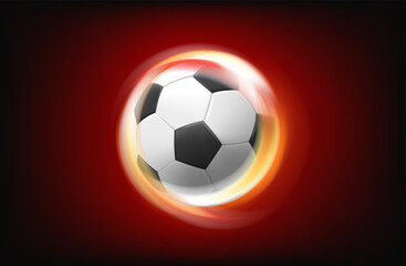 Obraz premium Spinning flaming soccer ball. 3d vector illustration with fire effect 