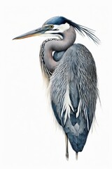 Minimalist Watercolor Illustration of a Great Blue Heron in Water, Isolated on White, Made in Part with Generative AI