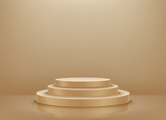 Gold podium on golden room. Realistic 3d style vector illustration 