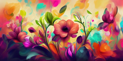 Fototapeta na wymiar Abstract flowers paint background. Generative AI