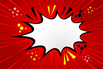 Comic book pop art red background with halftone © hiznysyahril