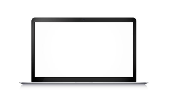 Modern laptop with empty wide screen. Vector 3d mockup isolated on white background
