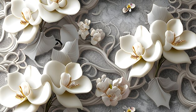 Fototapeta High quality rendering decorative wallpaper illustration, 3D flower Living room wallpaper