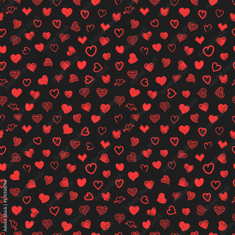 Poster sketch style pink hearts seamless vector pattern