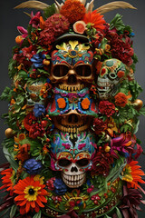 Dia de los muertos flower decorated skull