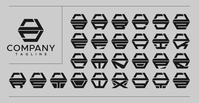 Minimalist modern line hexagon initial letter J JJ logo design set
