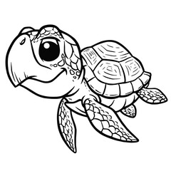 Vector illustration of Cartoon Sea turtle - Coloring book for kids