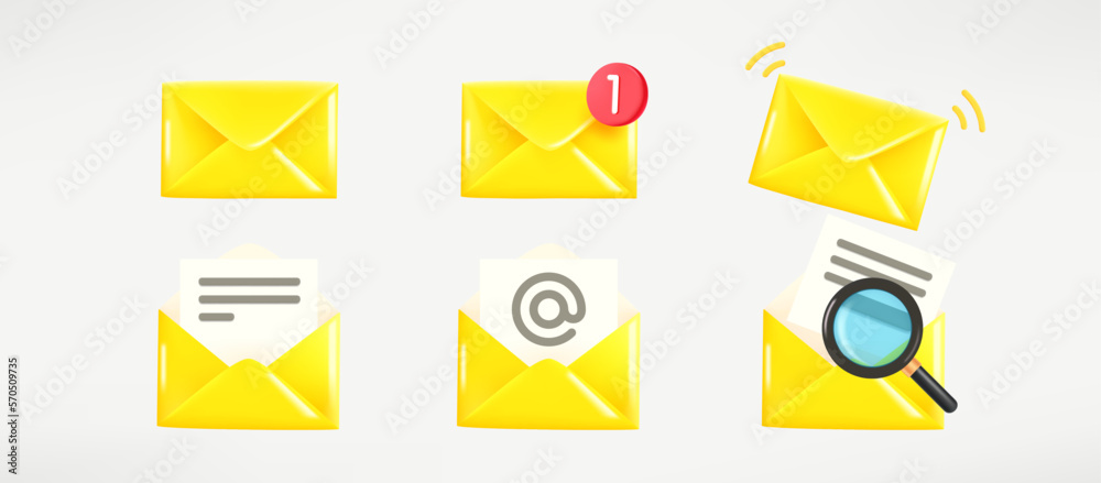Poster different letters opened and closed. 3d vector clipart isolated on white background