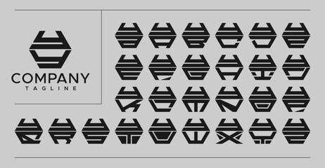 Minimalist modern line hexagon initial letter Y YY logo design set - obrazy, fototapety, plakaty