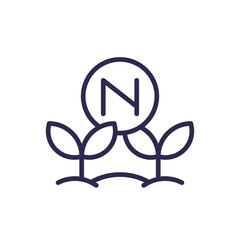 nitrogen fertilizer line icon with a plant