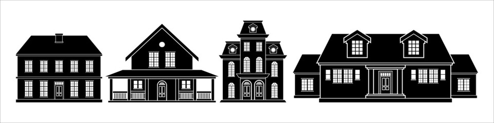 House silhouette, black home vector on white background, for real estate architecture design