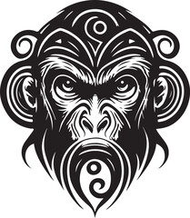 Vector illustration of monkey head with ornament.
