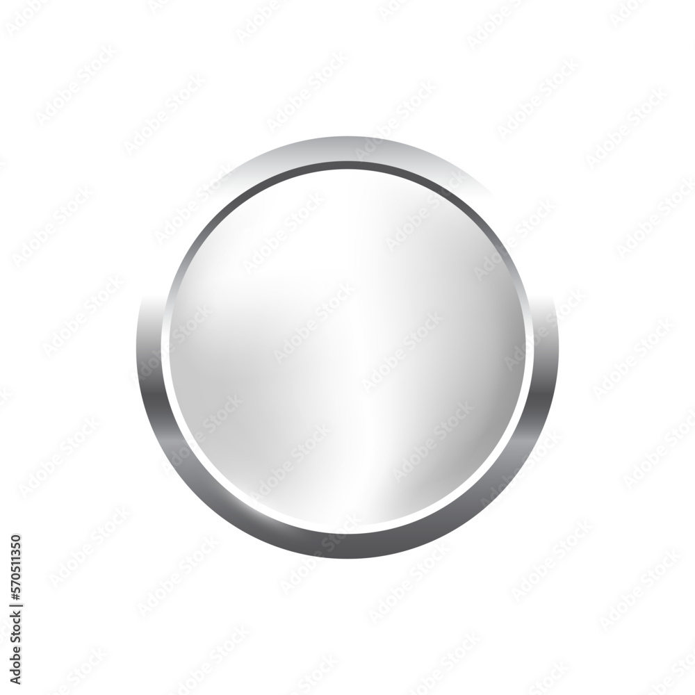 Wall mural silver round button with frame vector illustration. 3d steel glossy elegant circle design for empty 