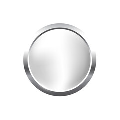 Silver round button with frame vector illustration. 3d steel glossy elegant circle design for empty emblem, medal or badge, shiny and gradient light effect on plate isolated on white background
