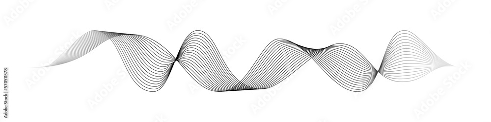 Wall mural Abstract motion wave vector illustration. Black design element for party, music or technology modern concept isolated on white background