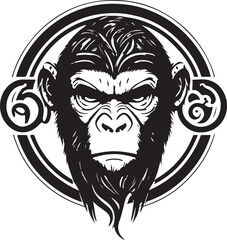 Vector illustration of monkey head with ornament.