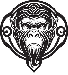 Vector illustration of monkey head with ornament.