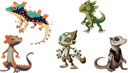 Lizard gecko illustration vector graphic pack, cute geckos