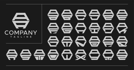 Minimalist modern line hexagon initial letter A AA logo design set