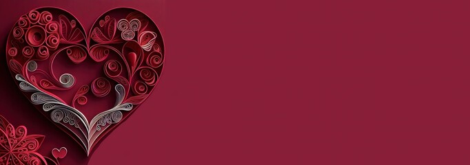 Romantic Heart Quilling Illustration for Valentine's Day with Copy Space, Wallpaper, Background